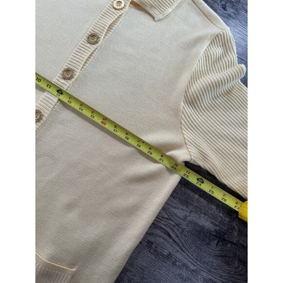 Women’s XL 42 BODE Yellow Knitted Cardigan Vintage Gold Metal Buttons 80s 90s - Picture 10 of 16